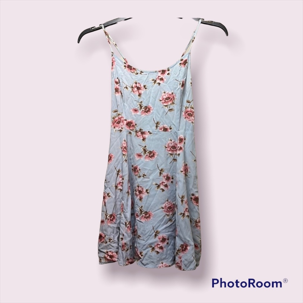 Cottage core coquette pastel blue pink floral lace up dress